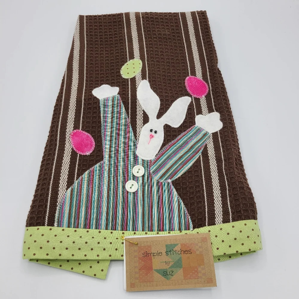 NEW Handmade Decorative Easter Bunny Kitchen Towel Applique Bunny Easter Eggs